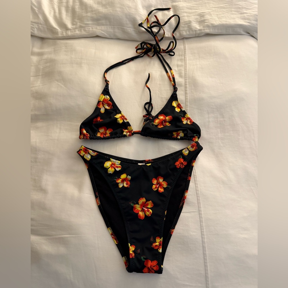 Heavy Manners Miss Hawaii Double String Top and High Full Cut Bottom Bikini Set